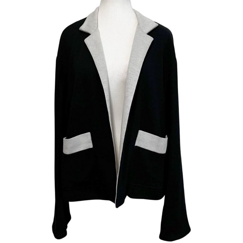 Iris Setlakwe Black Colourblock Notch Lapel Cotton Open Blazer Jacket Size 10
